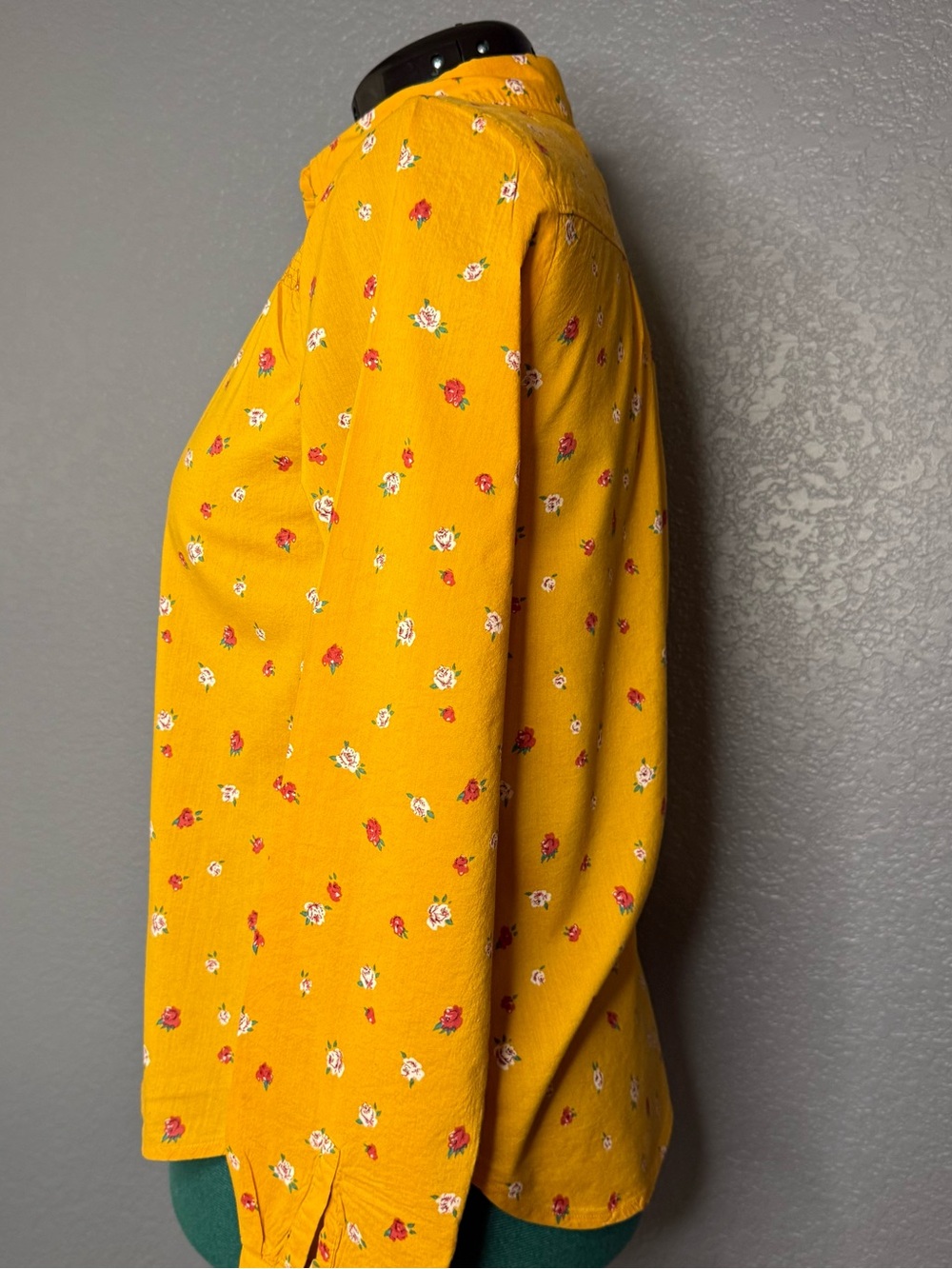 Mauve Anthropologie Mustard Floral Smocked Blouse Cotton Button Up Size 10 - Picture 5 of 12